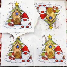 80/40/20 件 9.84 * 9.84 英寸一次性圣诞主题餐巾，带有可爱的圣诞老人和舒适的小屋图案，适合节日聚会、圣诞派对、新年和冬季主题派对、西餐厅、咖啡馆等 - 紅白色 - 查看 8