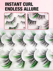 10 Pares de Cílios Coloridos A20-2 [Verde], Cílios Postiços de Falso Vison Macio em Formato de Olho de Gato, Alongam o Canto Externo, Aumentam o Tamanho dos Olhos, Adequados para Festivais, Férias, Encontros e Outras Ocasiões Cílios em Tiras, Cílios, Cílios Postiços, Cílios Falsos