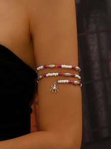 1pc Halloween Spider Beaded Bracelet, Multi-Layer Wrapped Bracelet Fashion Accessory For Halloween Party