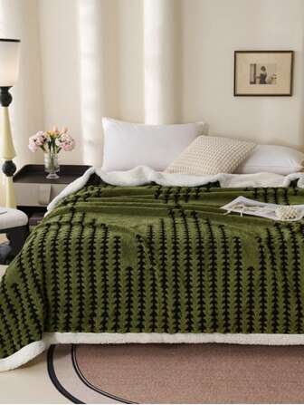 1pc Double-Layer Cationic Taffeta Plush Blanket, Soft Fleece Bed Blanket