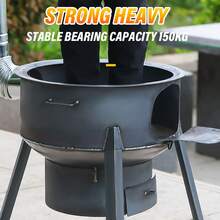 35cm Portable Stainless Steel Wood-Burning Stove With 2 Rings, Removable Outdoor Cooking & Heating Fire Pit - Black - View 6