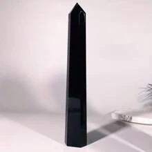 1 pieza Torre grande de obsidiana negra natural - Pilar hexagonal grande para decoración del hogar, meditación y espiritualidad, con acabado brillante pulido, idea de regalo de cumpleaños única