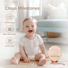 Monthly Baby Milestone Signs, 1-12 Month Wooden Photo Circles, And Gender Neutral Announcement Cards (Flower)