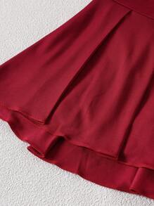 3件套女童蝴蝶结印花百褶裙裤，休闲校园风，秋冬 - 酒紅色 - 查看 5