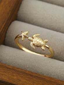 1 Antique Silver Starfish Turtle Open Adjustable Ring For Daily Wear As A Gift For A Friend - Turtle Ring - View 6