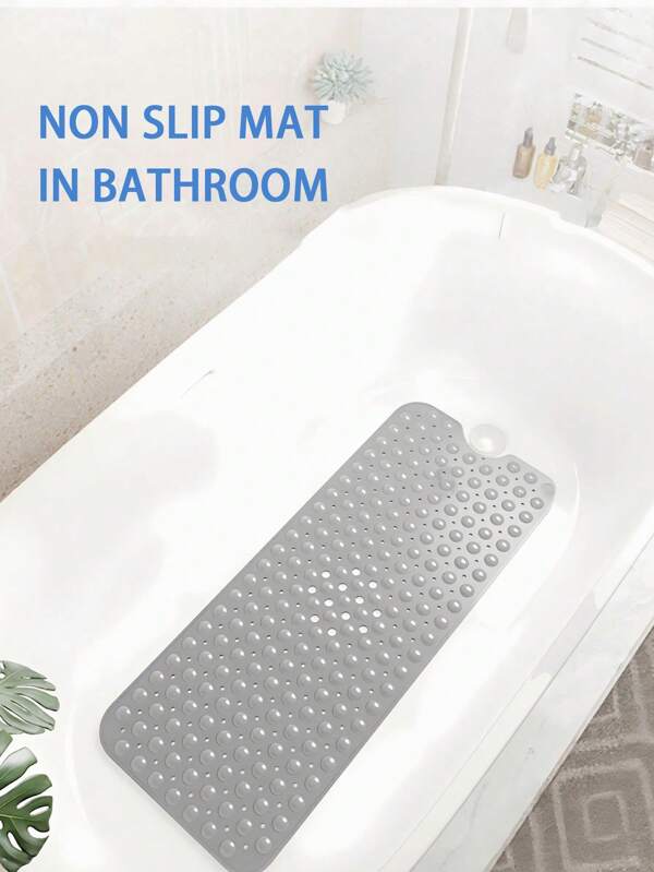1pc PVC Anti-Slip Bath Mat With Suction Cups, Bathroom Tub Shower Mat