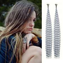 Extensiones de cabello de plumas sintéticas de color I-Tip, 16 , 20 hebras, accesorios de extensiones de Festival de fibra resistente al calor para mujer - 6-huangbai - Ver 4
