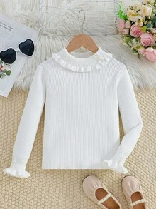 Suéter de cuello alto de manga larga informal para niñas, otoño