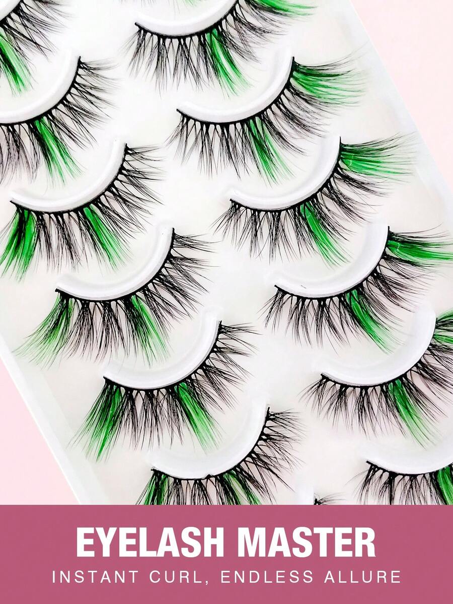 10 Pares de Cílios Coloridos A20-2 [Verde], Cílios Postiços de Falso Vison Macio em Formato de Olho de Gato, Alongam o Canto Externo, Aumentam o Tamanho dos Olhos, Adequados para Festivais, Férias, Encontros e Outras Ocasiões Cílios em Tiras, Cílios, Cílios Postiços, Cílios Falsos
