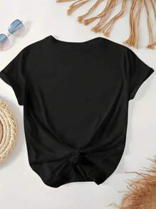 Camiseta Casual de Manga Corta para Mujer - Estampado Temático del Día del Maestro con Diseño de Lápiz y Corazón, Cuello Redondo Ajuste Regular Lavable a Máquina, Top de Primavera Verano Otoño, Camiseta Divertida, Regalo de Agradecimiento al Profesor - Negro - Ver 3