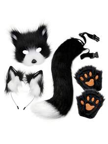 Four-Piece Multi-Color Fox Suit Cosplay Mask Headband Suit Party Stage Costume Suit Combination Halloween Fun Sexy Dress - Black and White - View 1