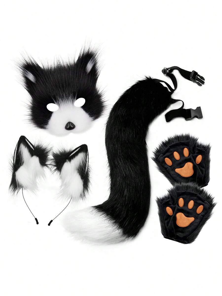 Four-Piece Multi-Color Fox Suit Cosplay Mask Headband Suit Party Stage Costume Suit Combination Halloween Fun Sexy Dress - Black and White - View 1