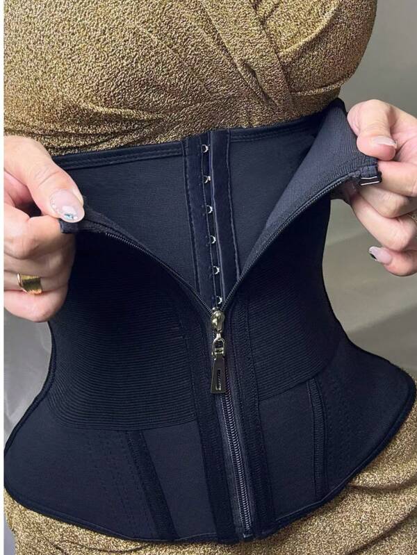 1pc Women's Fitness Shapewear, Black Waist Trainer Belt, Waist & Hip Trainer Compression Band, Postpartum Slimming Waist Cincher, Minimalist Design, Zipper & Buckle & Elastic Adjustable, Suitable For Multiple Occasions