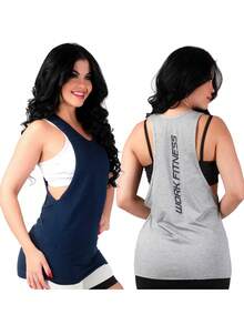 Work Fitness Kit 2 Women's Long Sleeve Tank Top Gym - 藍色和灰色 - 查看 1