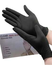 100 只一次性无乳胶丁腈手套（黑色）- 无粉，耐化学腐蚀，4 密耳，适用于沙龙、纹身、美发、环氧树脂工作、家庭和办公室使用耐用家用手套，适用于厨房、浴室、清洁、食品处理、纹身、美容、染发、宠物、沙龙、清洁和家居配件 - 黑色 - 查看 2