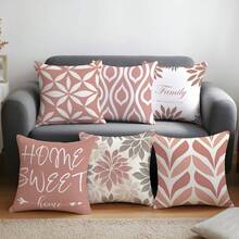 6 vỏ gối hình học màu hồng tối giản hàng ngày "Home Sweet", chất liệu nhung đào mềm mại một mặt, vỏ gối 45*45/50*50/40*40CM dùng để trang trí trong nhà, tiệc tùng, làm quà tặng - 6pc-Màu hồng - Xem 9