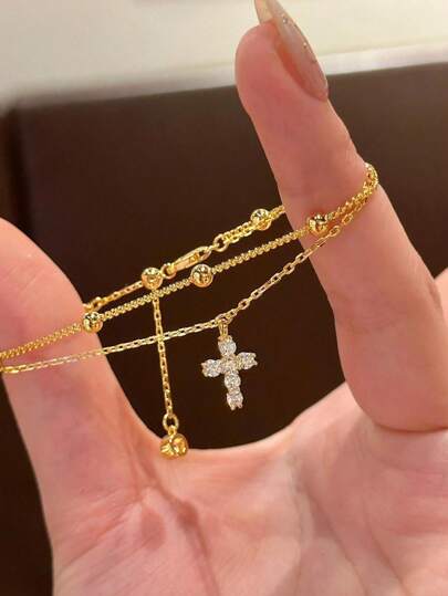 1Pc S925 Sterling Silver Exquisite Cross Diamond Bracelet Gift For Women Date Graduation Party Birthday Gift Dailywear