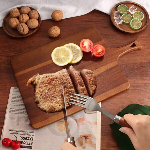 1pc Acacia Wood Cutting Board With Handle, Wooden Pizza Peel For Meat, Bread, Serving Board, Charcoal Board, Household Gift