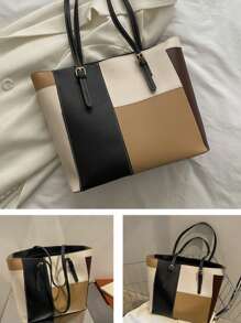 时尚大容量多口袋单肩托特包，休闲女士大包 32*12*28cm，可容纳笔记本电脑，简约时尚，适合休闲度假 - 彩色 - 查看 6