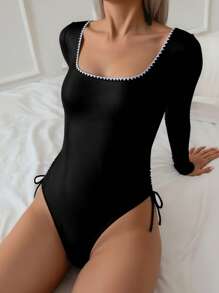 Women Long Sleeve One Piece Rashguard Swimsuit, Slim Fit Beach Vacation Pool Swimming Wear
