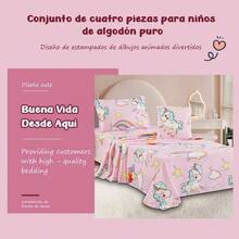 Conjunto de Sabanas Infantiles Individual 100x200cm | Pack 4 Piezas: Sabana Ajustable, Plana, Funda de Almohada + Cojín Decorativo | Estampado Colorido Infantil Suave y Caliente | Ideal para Cuna, Camita o Cama Infantil | Confort y Estilo para Niños - 02 rosa - Ver 4