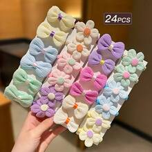 24pcs Women's Floral Bow Hair Ties - Sweet Cute Pastel Colors, High Elasticity Non-Damaging Hair Scrunchies For Ponytails, Buns, Everyday Casual & All-Season Wear, Hair Accessories - Nhiều màu-24 cái - Xem 3