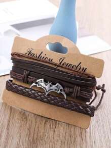 4pcs Vintage Style Layered Wood Beaded Bracelets For Men