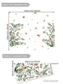 1 套 2 件树枝和鸟与花朵图案墙贴，适用于客厅、卧室家居装饰自粘式、贴纸、墙贴花、乙烯基贴花，用于家居装饰、春季装饰品让您的家焕然一新、拉玛装饰贴纸礼物生日毕业 - 彩色 - 查看 15