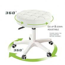 Wheeled Round Chair, Rolling Stool, Polyurethane Leather, Height Adjustable, Rotatable, Drawing Work Stool, Spa Salon Stool, Home Office Chair - White - View 2