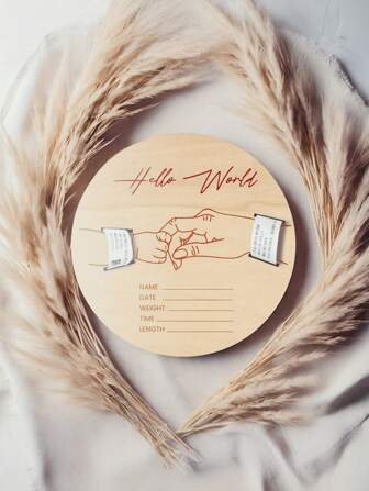 1PC Handmade Bohemian Style Laser Cut Artificial Wood Newborn Birth Announcement Board, With Hospital ID Bracelet Holder, Baby Arrival Business Card, Name And Date, Photo Props For Baby Room Decoration, Elegant Baby Announcement Board, 2D Graphic Design