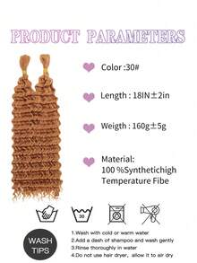 2 bucăți de extensie de păr sintetic de 45 cm, păr împletit cu onduleuri adânci, împletitură boemă, rezistentă la căldură, naturală și confortabilă