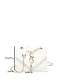 Seam Chain SS Jewelry Square Shoulder Bag Oblique Shoulder Bag - White - View 5