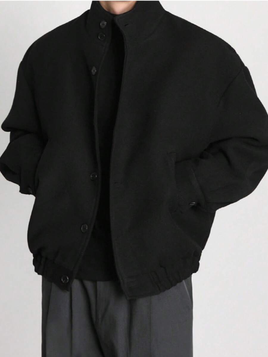 男士优质羊毛混纺立领夹克，时尚休闲外套，秋冬