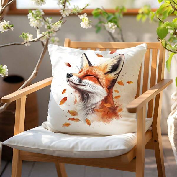 1 pièce Taie d'oreiller décorative avec renard plissant les yeux profitant du vent d'automne, impression unilatérale en velours pêche doux, housse d'oreiller 45*45CM convenant à la décoration de la maison, de la chambre à coucher, du salon, housse de coussin décorative cadeau