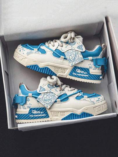 Men's New Summer Breathable Casual Sneakers With Thick, Slip-Resistant Soles, Original Artistic Design And Graffiti Style