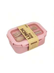 1pc Lunch Box With Two Compartments, Built-In Cutlery Set, Reusable And Microwave Heated (With Lid Removed), Suitable For Kitchen, Outdoor, School Supplies, And Kitchen Utensils