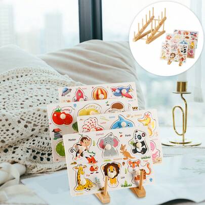 2 piezas de estantes de almacenamiento de rompecabezas de madera que se pueden usar para la colección de libros, adecuados para el hogar, la escuela y lugares públicos