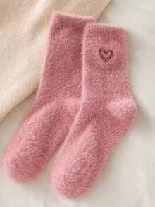 1 pereche de șosete de Crăciun, șosete de Halloween, șosete termice pentru femei până la jumătatea gambei - design mic în formă de inimă, culori moi, respirabile și confortabile, margini elastice, casual și versatile, potrivite pentru diverse ocazii