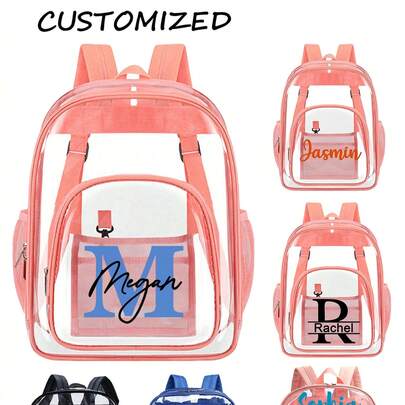 Zaino trasparente personalizzato con nome, zaino da scuola personalizzato in PVC trasparente e resistente, regalo per il ritorno a scuola, zaino trasp