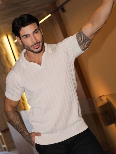 Camisa tricot sueter masculino chique leve texturizado alta qualidade verão primavera Outono e Inverno dia dos pais