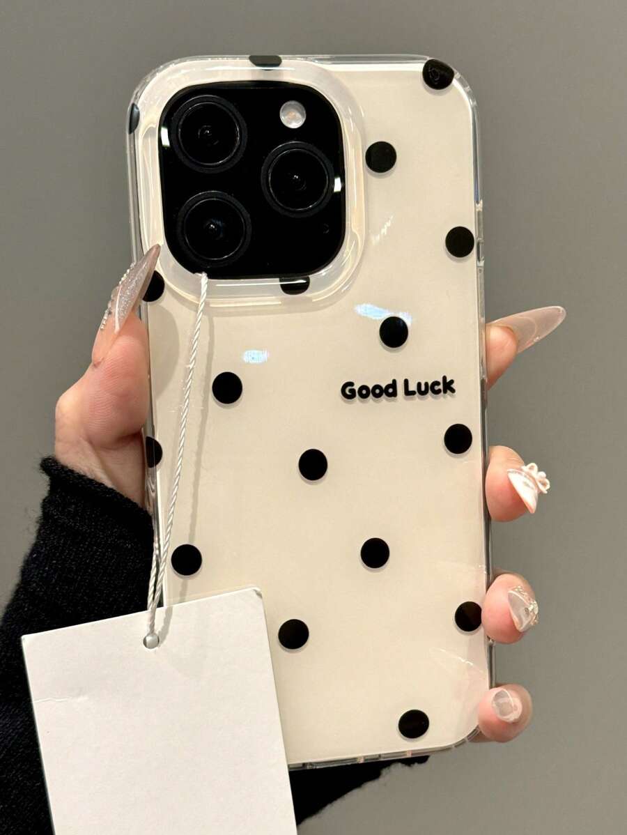 可爱波点亮面果冻防震手机壳，兼容 17 Air 11 12 13 14 15 16 Pro Max，IMD 防震保护套 - 白色波點 - 查看 1