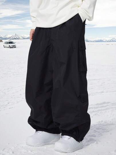 1 pieza Pantalones de esquí holgados para hombre, pantalones de esquí extragrandes, pantalones de esquí unisex, pantalones de snowboard negros para invierno