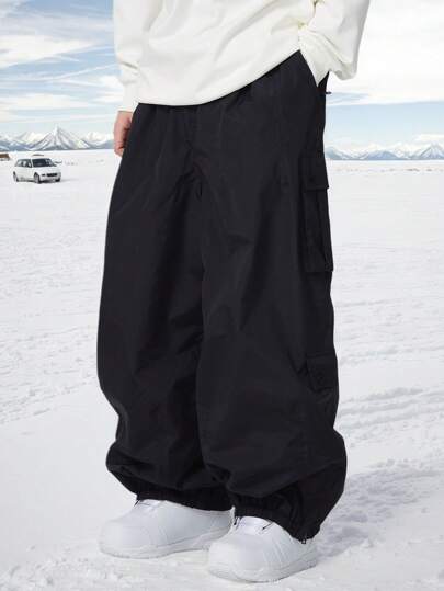 1pc Men's Hip Hop Warm Loose Cargo Ski Pants Super Loose Ski Pants Unisex Ski Sweatpants, Breathable, Warm, Wear-Resistant, Windproof, Waterproof Ski Outfits