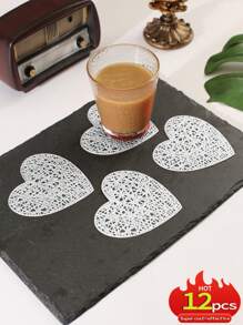 4-6 piezas Posavasos de PVC con forma de corazón para San Valentín, impermeable, fácil de limpiar, antideslizante, resistente al calor, elegantes manteles individuales, manteles de vinilo, decoración de mesa de comedor, almohadillas para mesa de cocina, decoración de bodas festiva