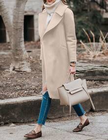BZB Women's Trench Coat Long Wool Blend Pea Coat Winter Casual Overcoat Notched Lapel Collar Belted Long Jacket Outerwear - Màu be - Xem 3