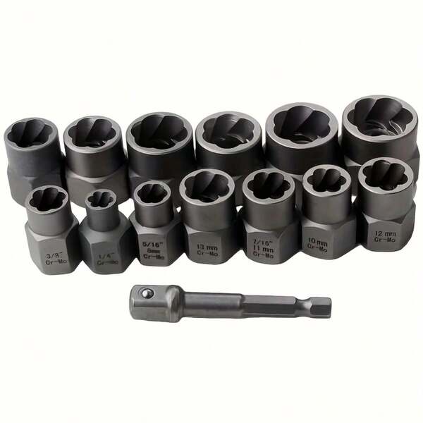14pcs Socket Set To Prevent Rust And Stuck Bolts And Nuts! Compatible With 1/4"-3/8" Hex Sockets, Covering Sizes From 6.35mm To 19mm. Special Serrated Design For Strong Grip And Easy Removal. Suitable For Various Machinery, Automotive, And Home Repair Scenarios, A Great Helper For Tool Control And Maintenance!
