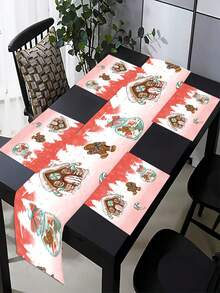 1/5/7/60pcs Pink Series Christmas Placemat/Table Runner Set, Gingerbread Man, Wish Bottle, House Pattern Table Runner, Winter Kitchen Table Decoration, Suitable For Family Gatherings, Holiday Gatherings, Kitchen Dining Rooms, Table Decoration.