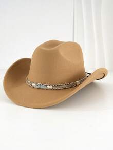 1pc Unisex Western Cowboy Hat, Hand Woven Feather Hat Chain, Suitable For Outdoor Riding, Hiking, Driving, Party, Cowboy Style Accessories. - Feather Jewel Top Hat - View 11