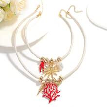 3pcs Bohemian Handmade Beaded Ocean Style Crab, Heart, Starfish, Avocado Pendant Multilayer Necklace For Women, Cute Beach Holiday Lobster, Shell, Chili Pepper Beaded Necklace Accessories (Handmade, Pendant Position Random, Beads Color May Have Minor Flaws)