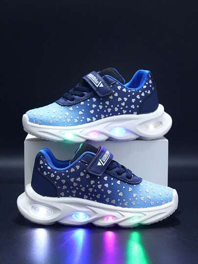 MGO Kidss Nowe buty dziecięce MGO na wiosnę/jesień z podświetleniem LED, swobodne niskie trampki z gradientowymi kolorami, oddychające, lekkie, antypoślizgowe buty sportowe, wiosenne buty dla dziewczynek z motywem księżniczek, dla dzieci w wieku 1-6 lat